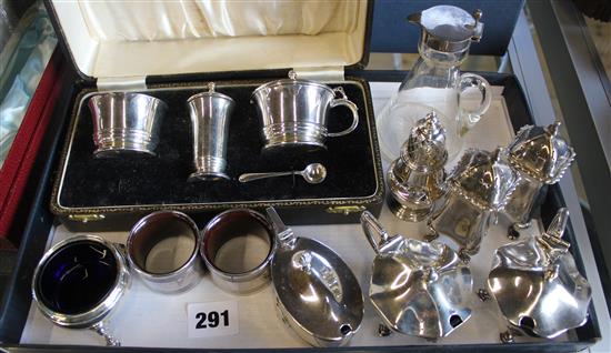 Cased silver condiment set & 10 others